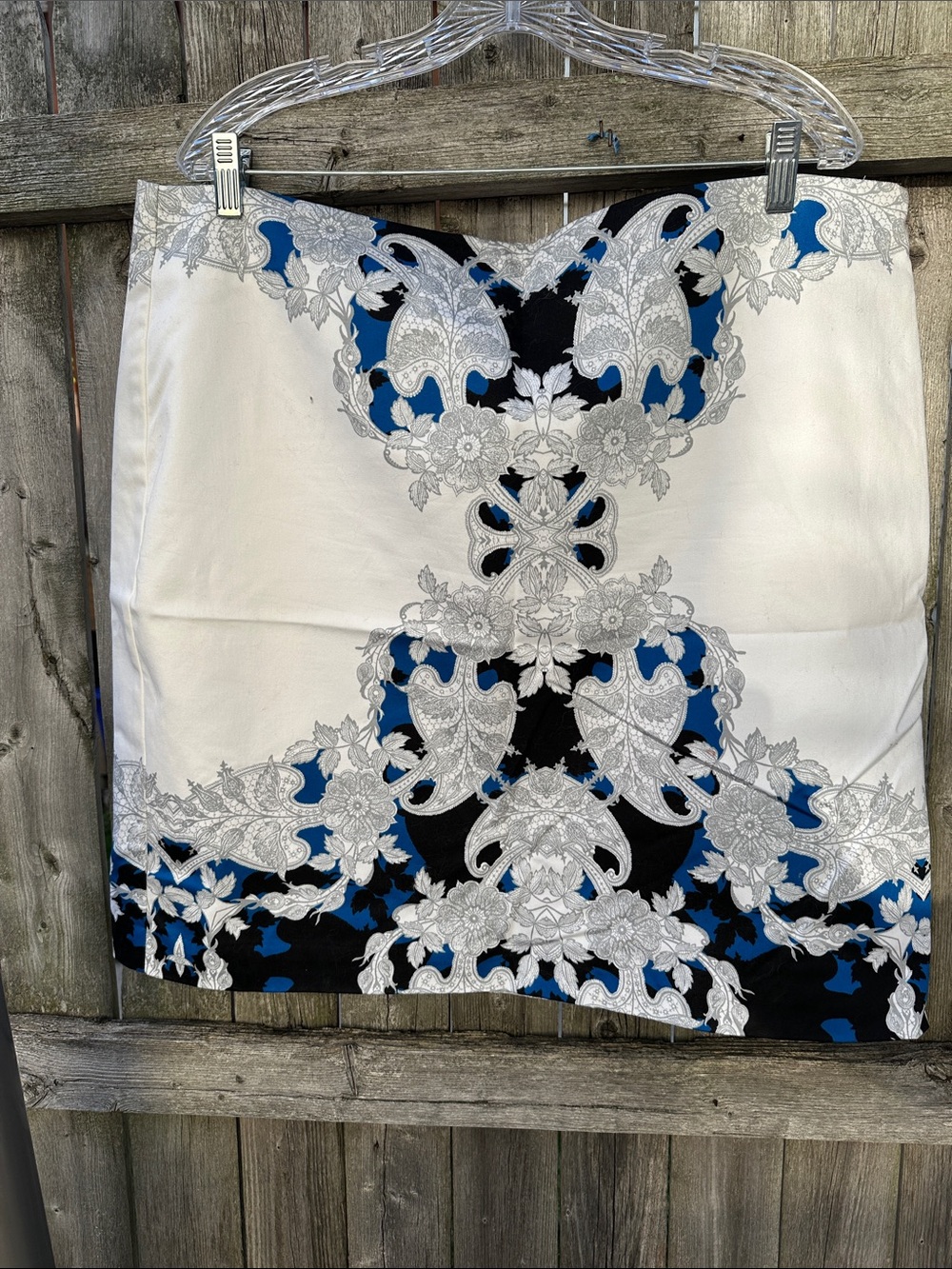 Worthington White Mini Skirt with Blue and Black Ornamental Print